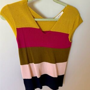 LOFT Multicolor Striped V-Neck Top